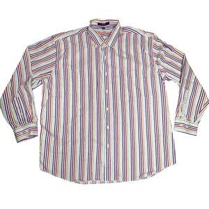 Alan Flusser Mens XL Striped Button Down Shirt Multicolor Cotton Long Sleeve